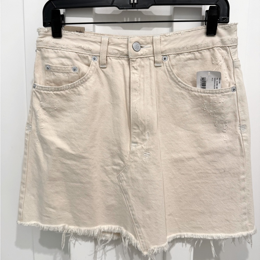 Ksubi Cream Distressed Denim Mini Skirt NWT